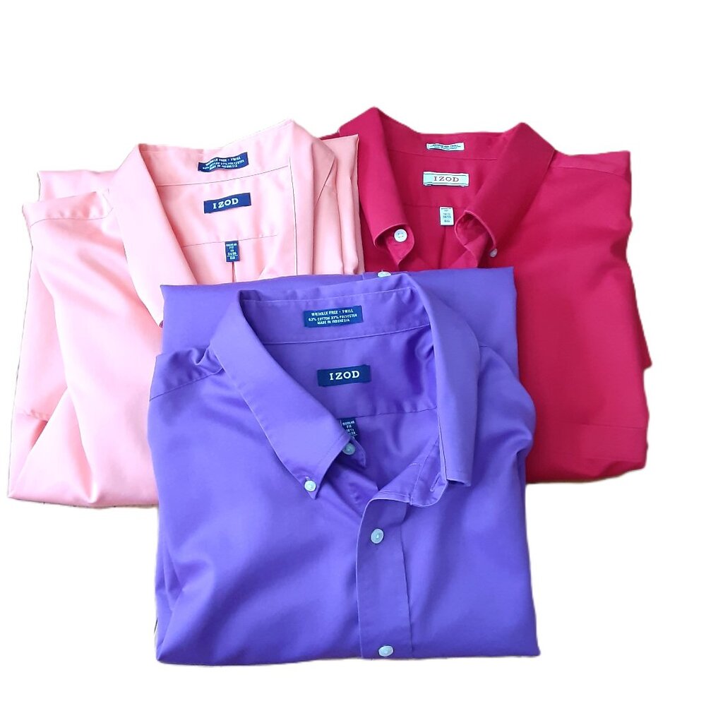 Bundle IZOD Mens Dress Shirt Size 18-19/34-35 Cranberry Peach & Purple Button-up